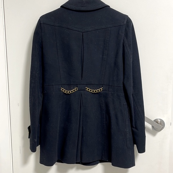 Ann Taylor Navy Lined Heavy Cotton / Canvas Coat with Gold Chain Accents - Picture 5 of 6